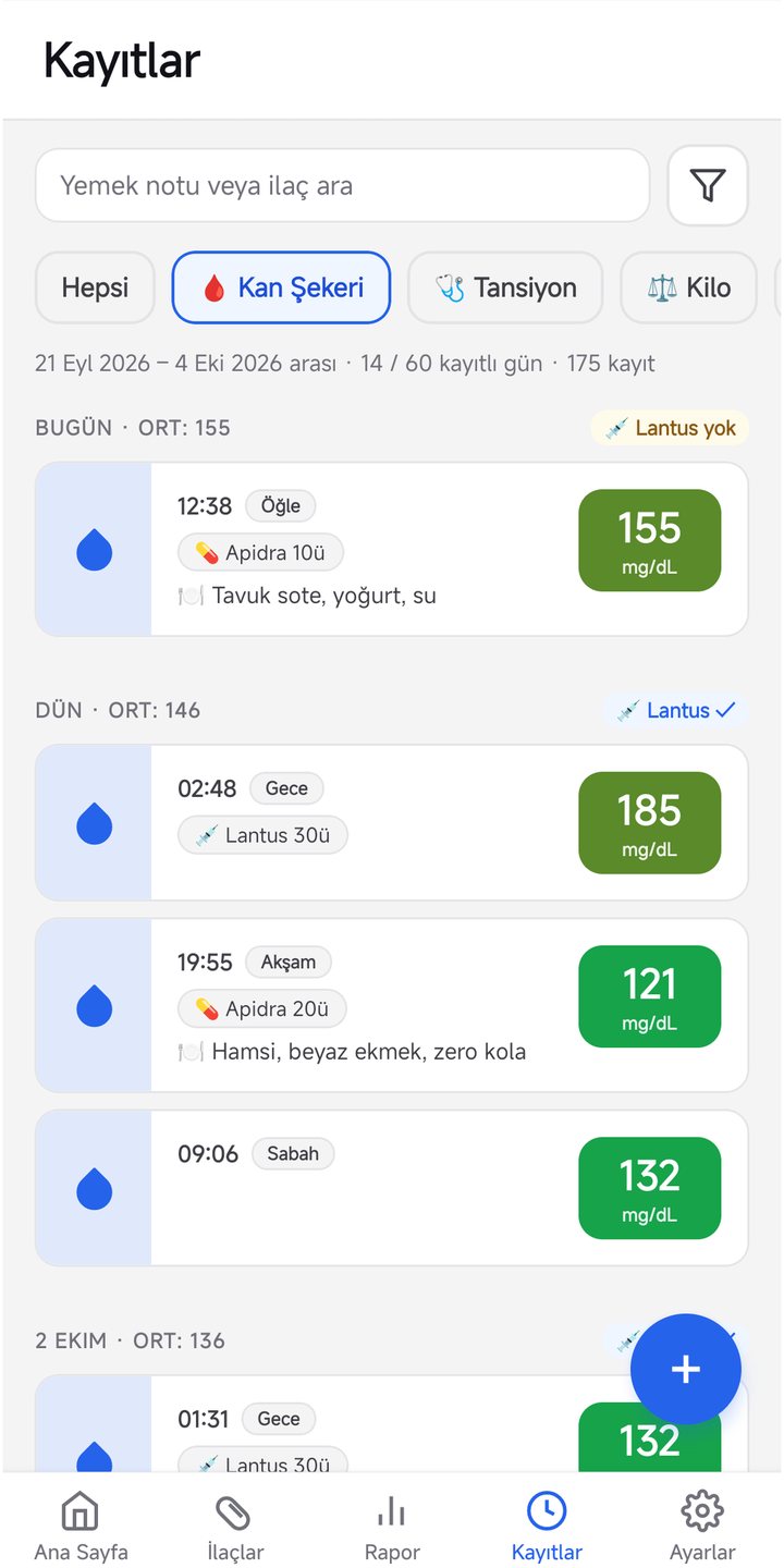 Kayıtlar ekranı: arama ve filtre
