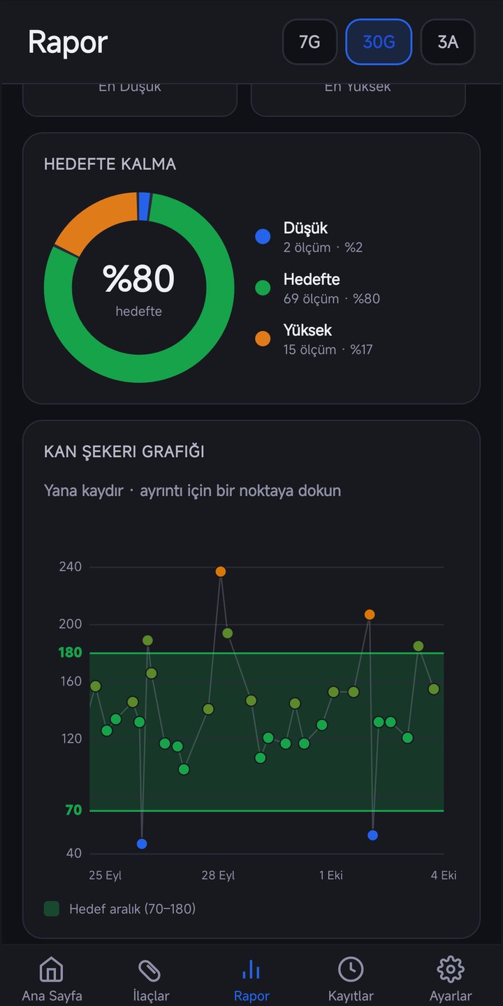 Rapor ekranı, koyu tema